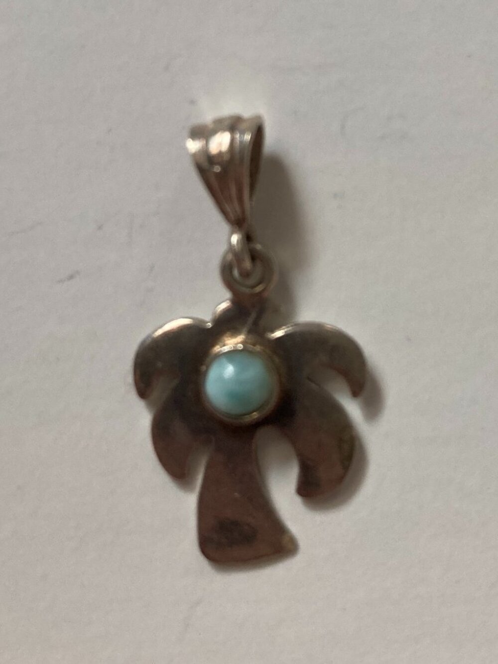 Vintage Stainless Steel Blue Palm Tree Stone Pendant from the Carribean